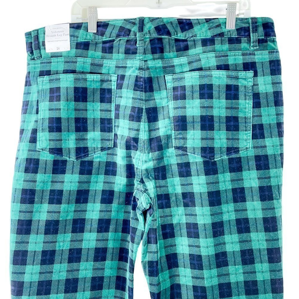 NWT Talbots High Waisted  Velveteen Straight Leg Pants Green Plaid sz 18 - Picture 5 of 10